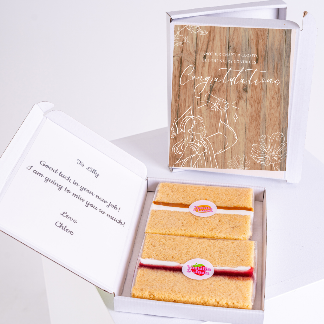 Graduation cake gift box with Congratulations & Good luck Lilly