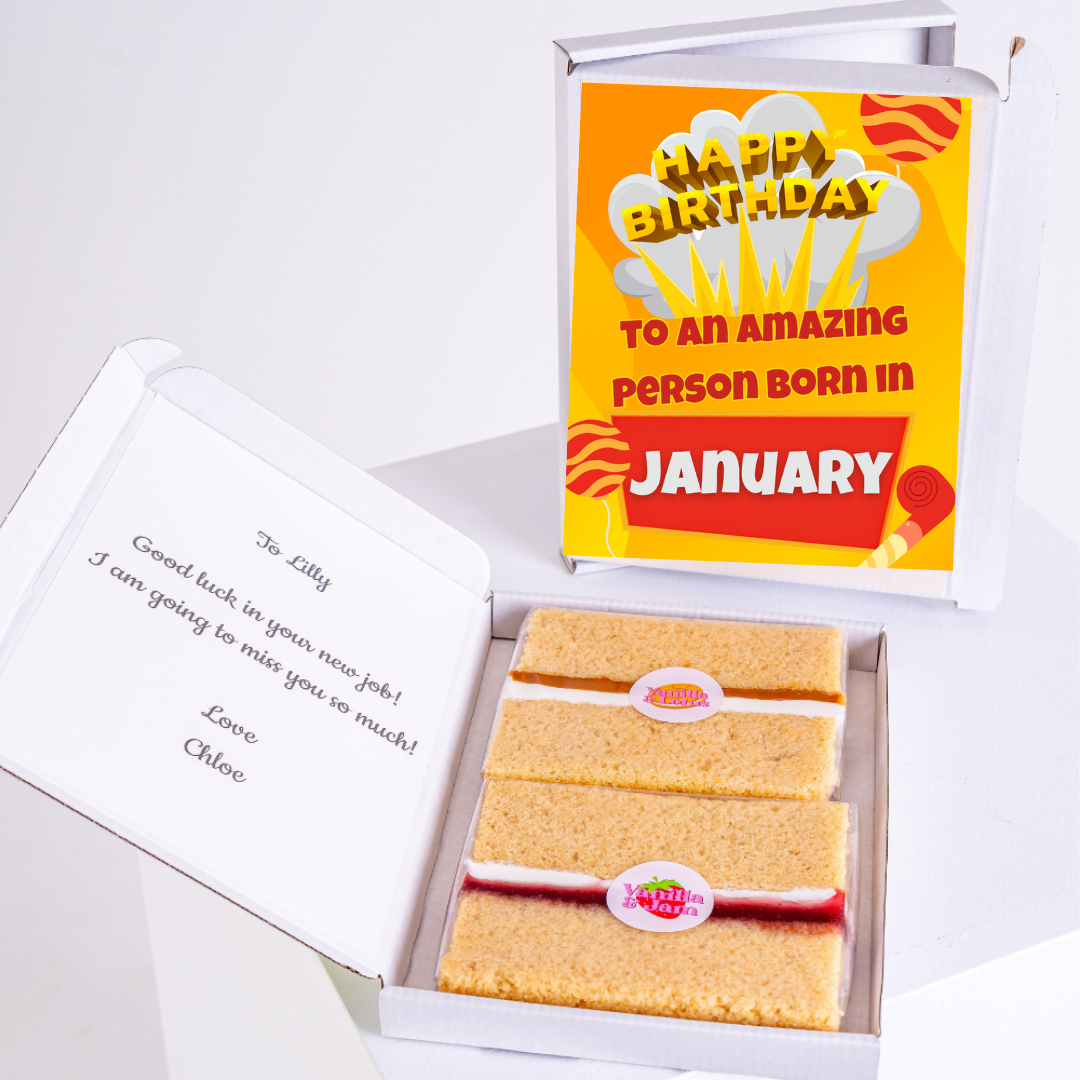 Birthday cake gift for January with message