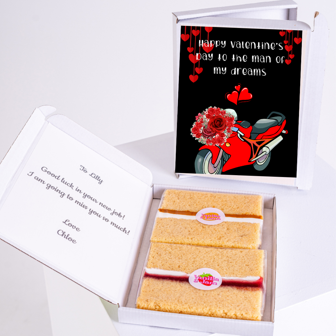 Valentine's Day gift with cake and card for Lilly.