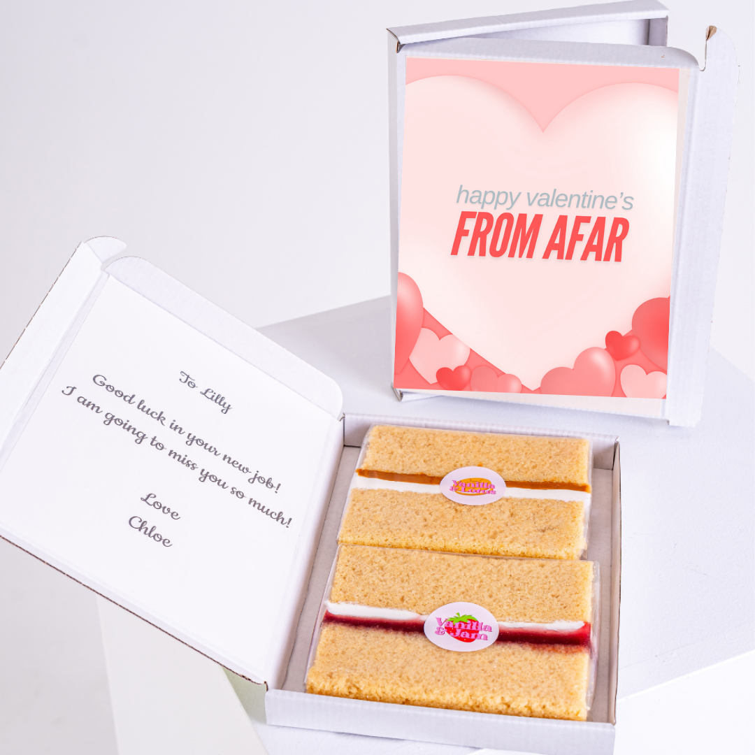 Valentine's cake gift with From Afar card & message for Lilly.