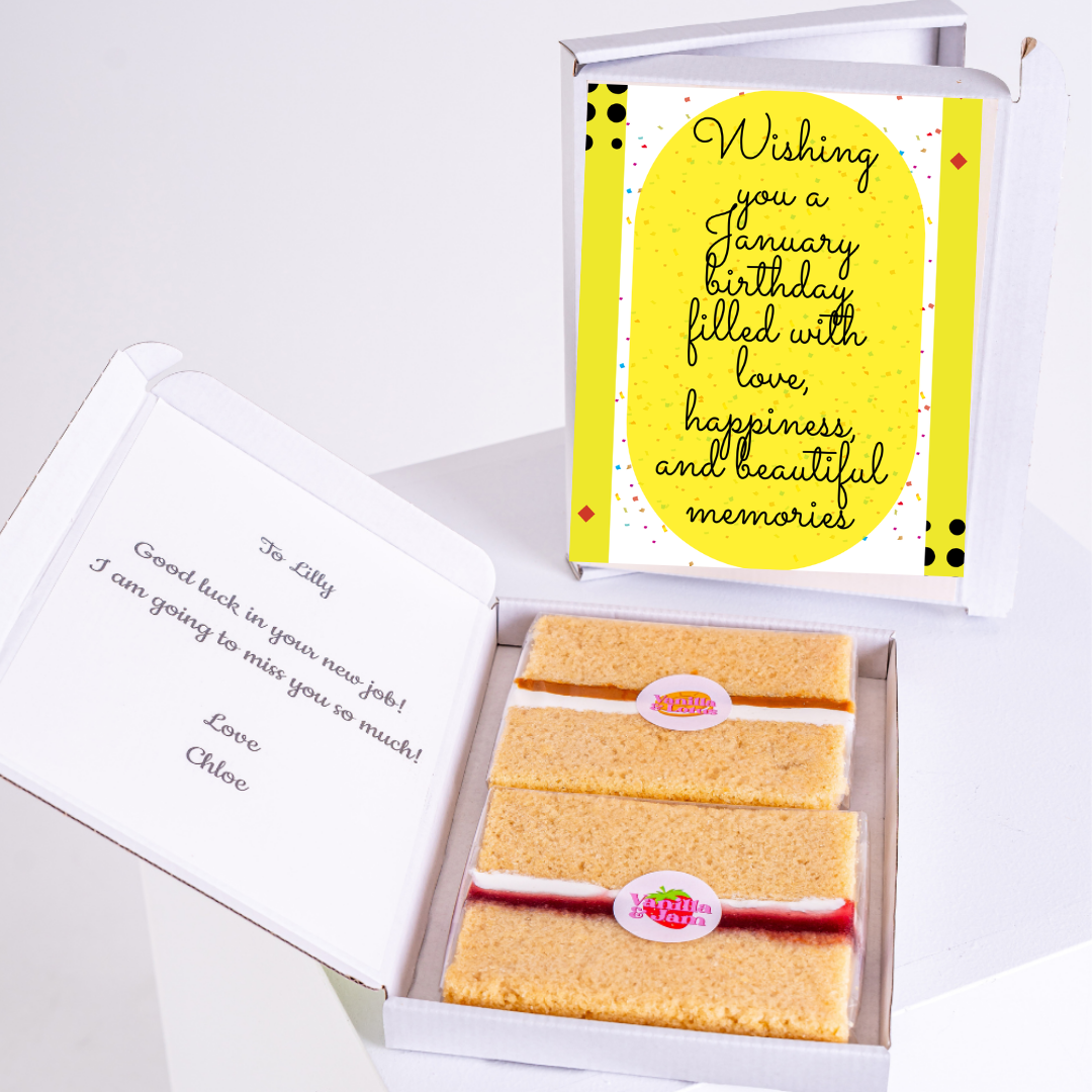 January birthday cake gift box for Lilly, from Chloe.