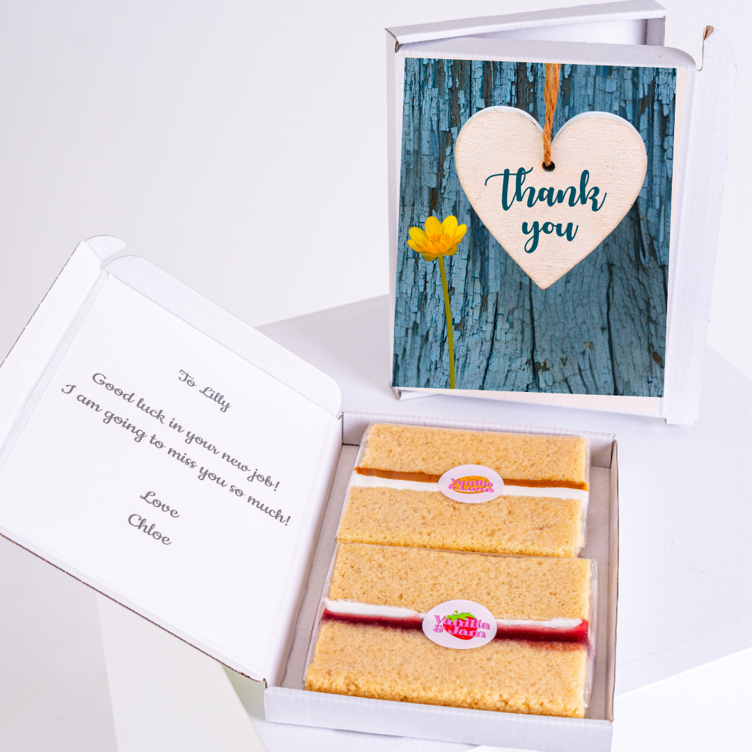 Thank you gift box with cake and message for Lilly