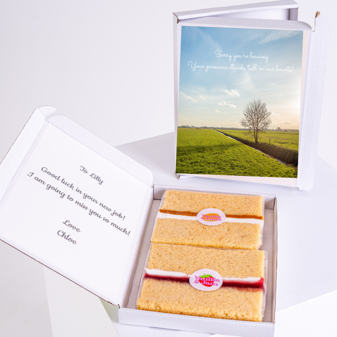 Farewell cake gift for Lilly with a card.