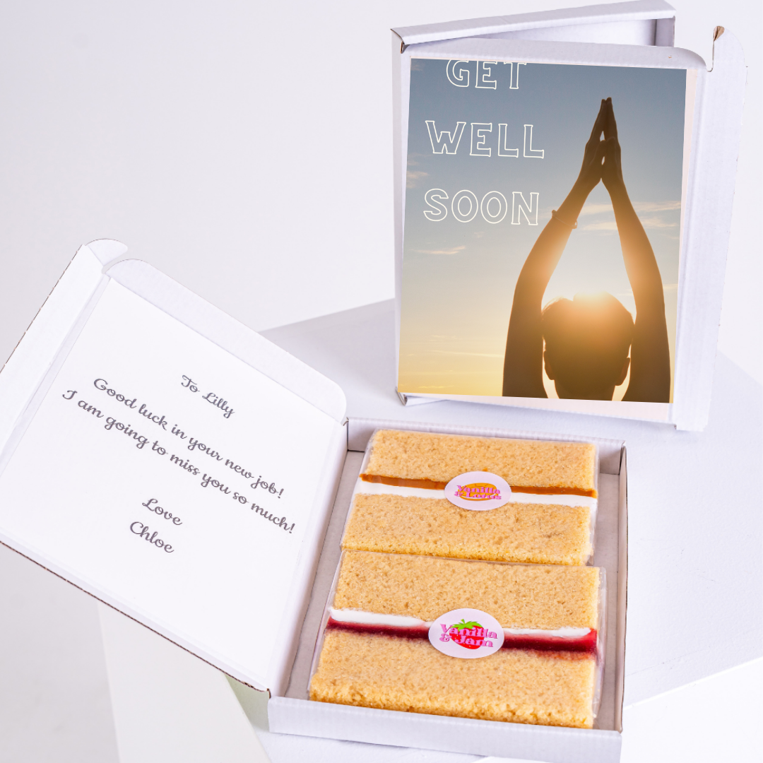 Get well gift box with cake & Get Well Soon card