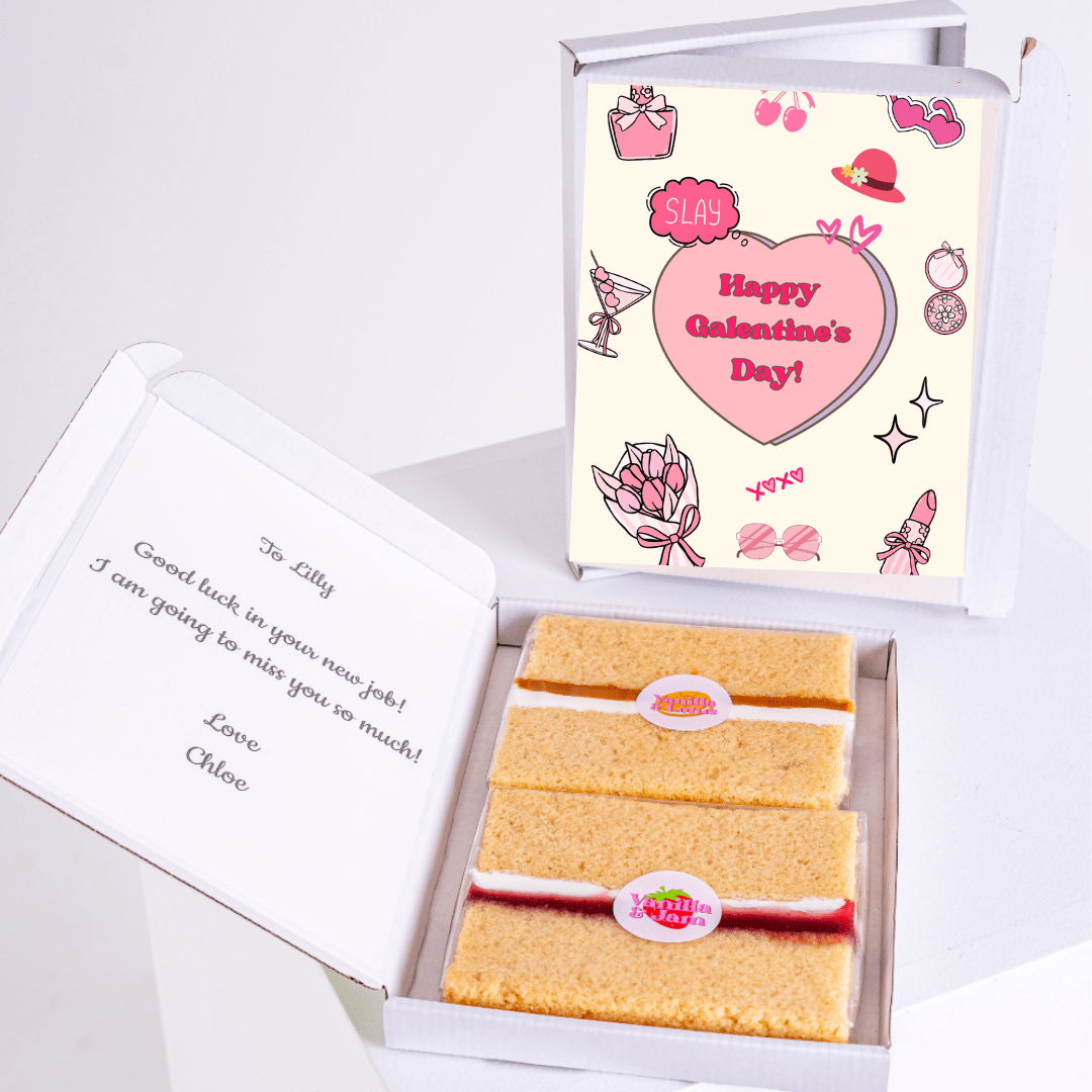 Galentine's Day cake gift box for Lilly, with note from Chloe.