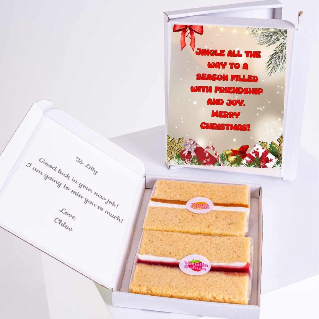 Christmas cake gift box for Lilly, farewell message.