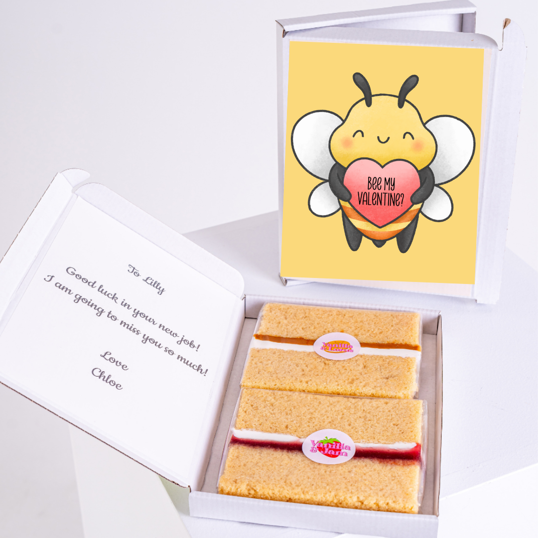 Cake gift box with Bee My Valentine card, for Lilly.