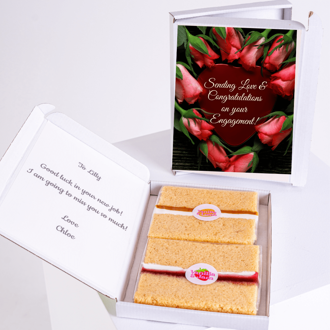 Engagement & new job gift box with cake and card