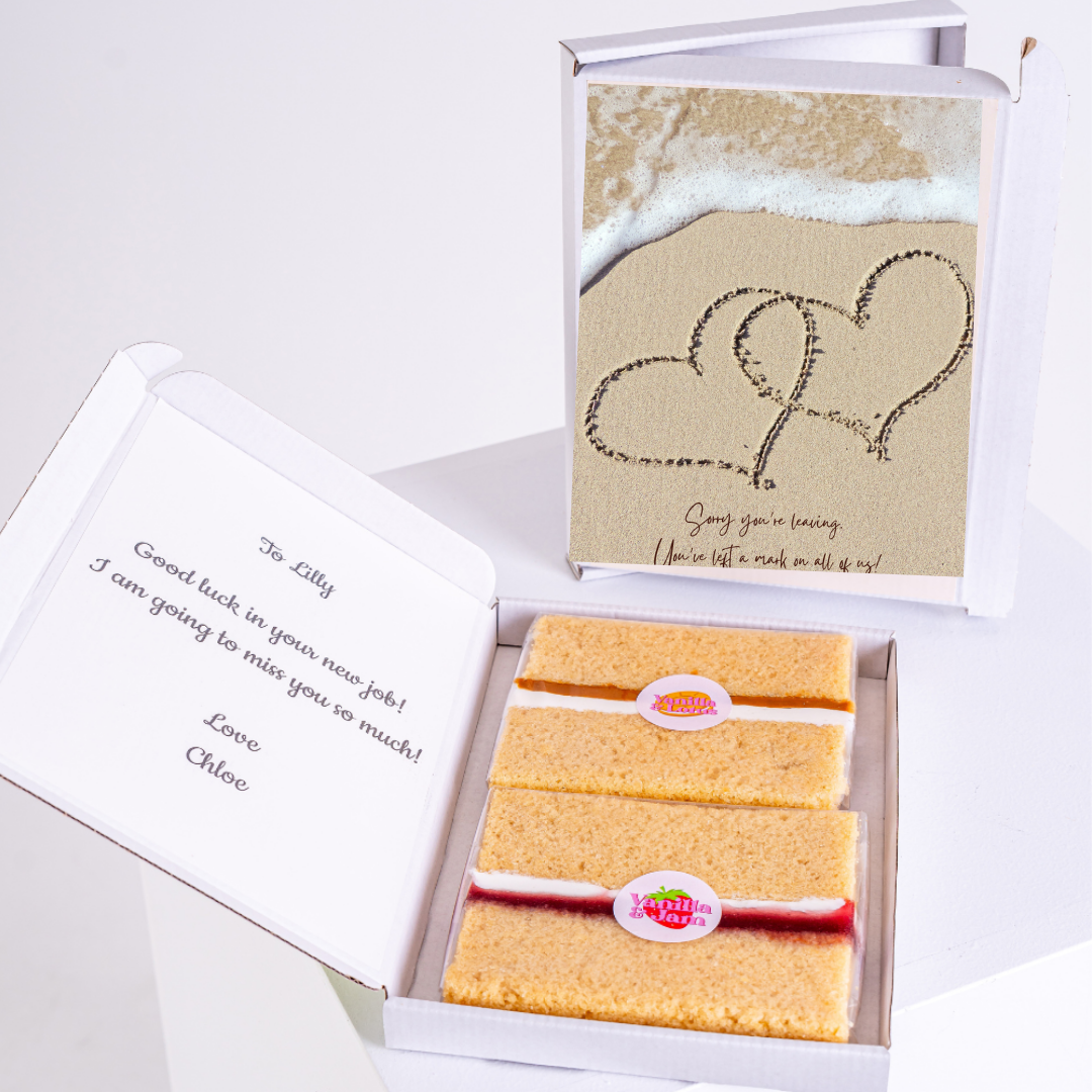 Farewell cake gift for Lilly with beach art and message.