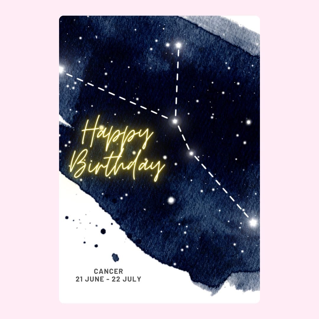 Cancer birthday card with constellation
