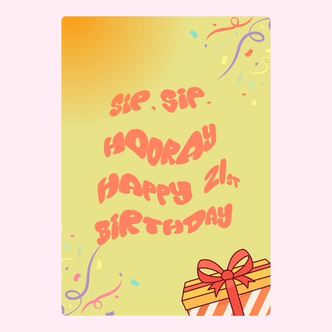 21st birthday card with confetti and gift