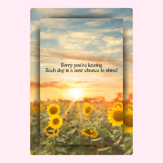 Leaving card with sunflowers and sunset
