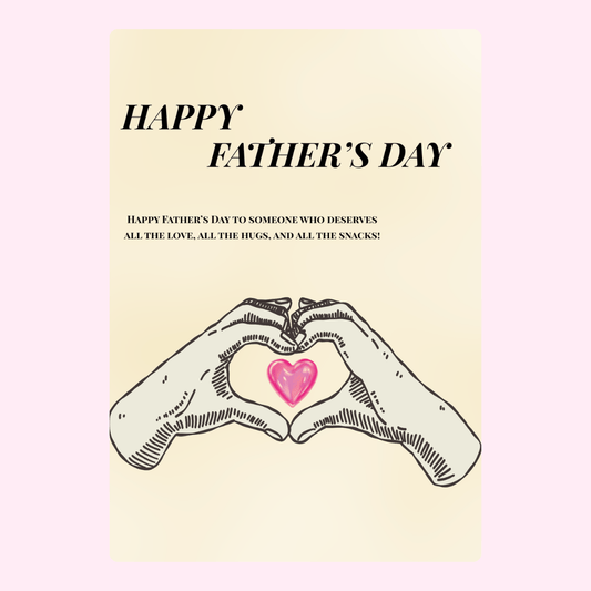 Father's Day card with heart-shaped hands and message.