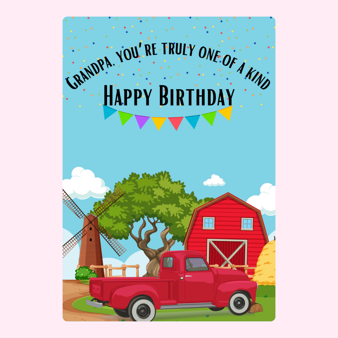 Birthday card for Grandpa with farm scene.