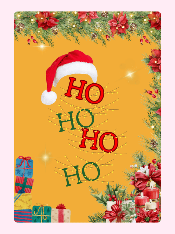 Christmas card with Santa hat and Ho Ho Ho design