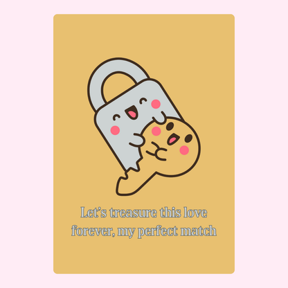 Cute lock and key love illustration, perfect match.