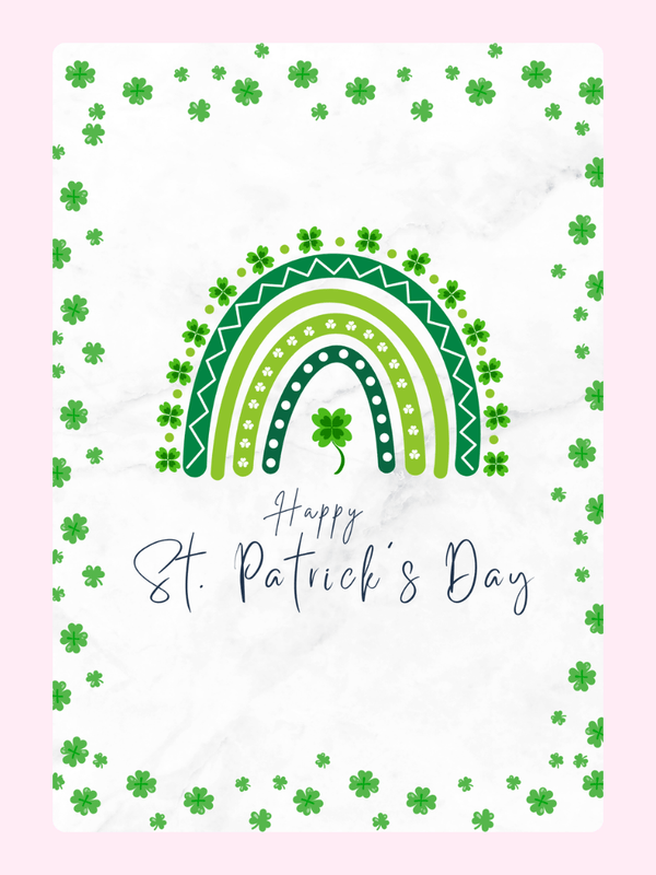 St. Patrick's Day rainbow card with shamrocks