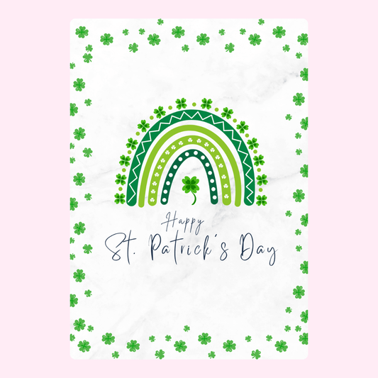 St. Patrick's Day rainbow card with shamrocks
