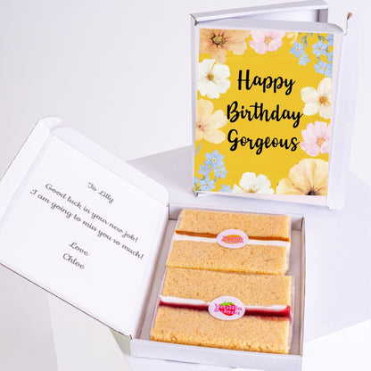 Letterbox cake gift with message and floral birthday design
