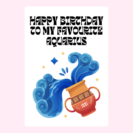 Aquarius birthday card with water illustration