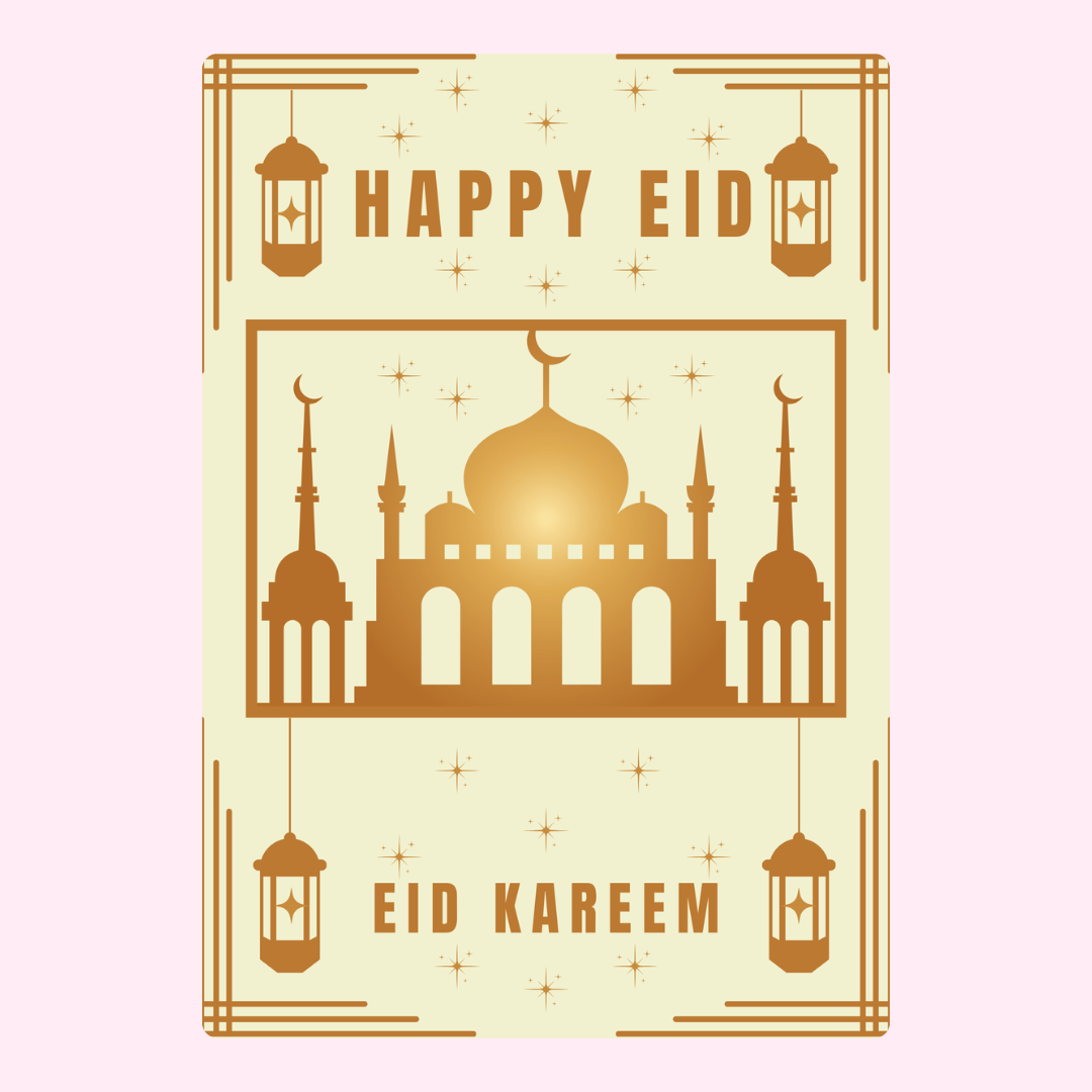 Happy Eid Kareem greeting card with mosque