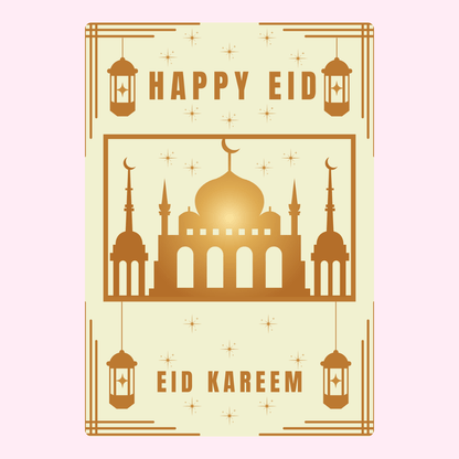 Happy Eid Kareem greeting card with mosque