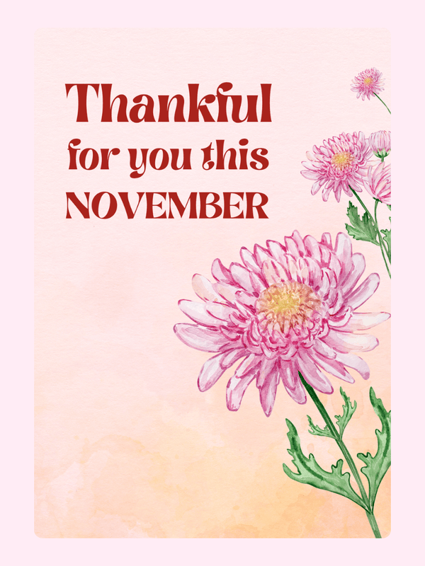 November thank you card with flowers