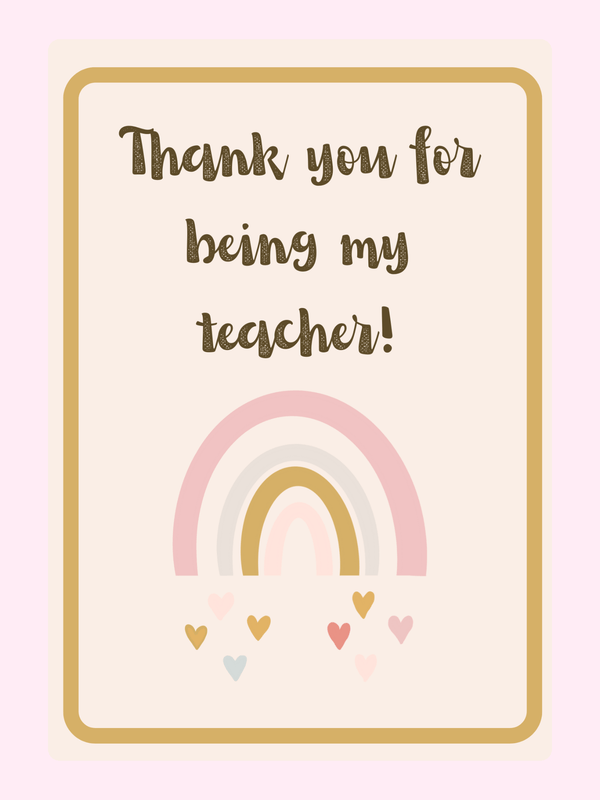 Teacher thank you card with rainbow