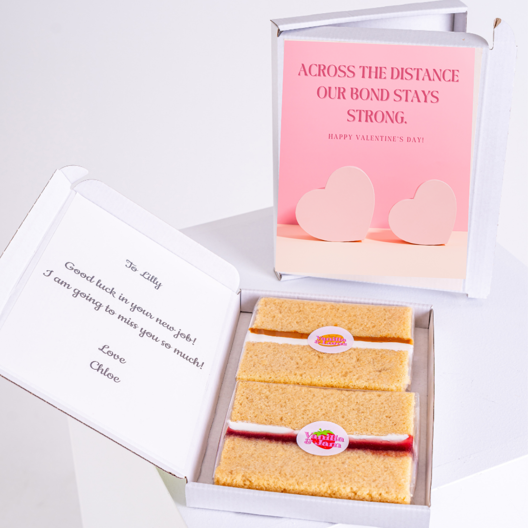 Cake gift box with Valentine's card and message to Lilly.