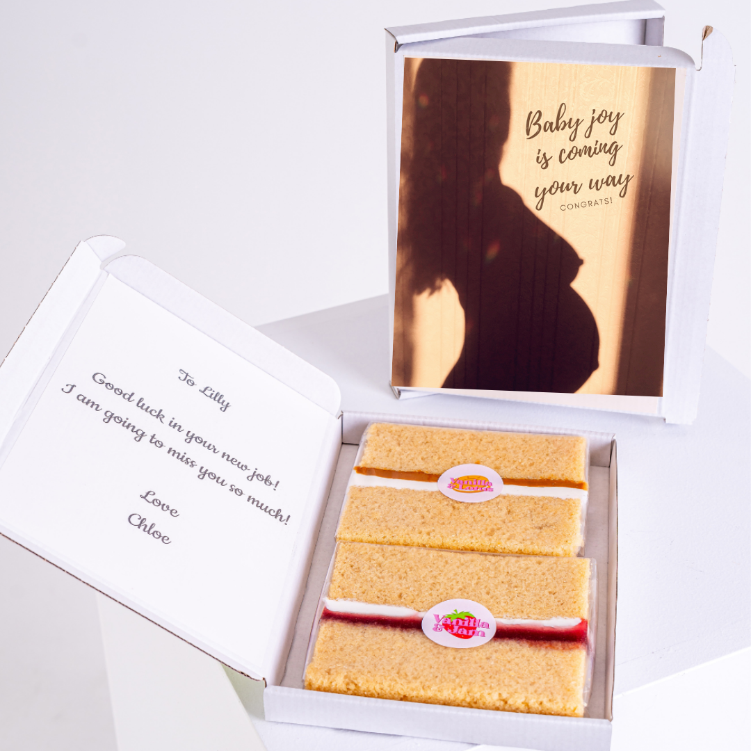 Baby joy gift box with cake and card for Lilly.