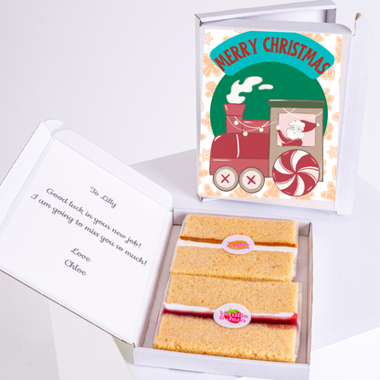 Christmas gift box with cake & Merry Christmas train design