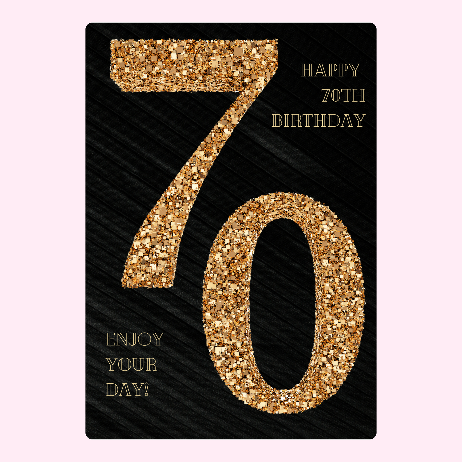 70th birthday cake card with black and gold glitter design for elegant letterbox cake gift UK