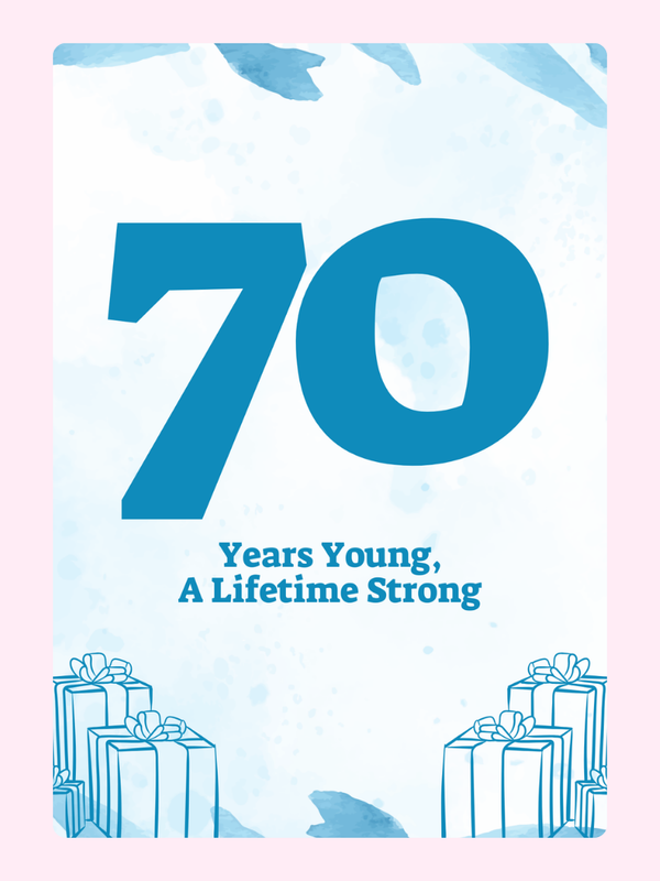 Blue 70 Years Young Birthday Cake Card