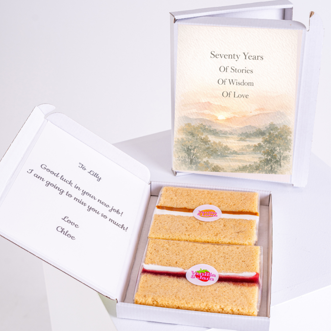 70th birthday cake card gift box with sponge slices and scenic design