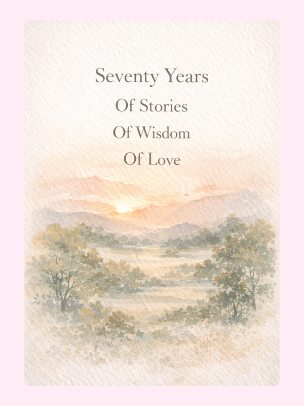 70th birthday cake card design with sunset landscape and text