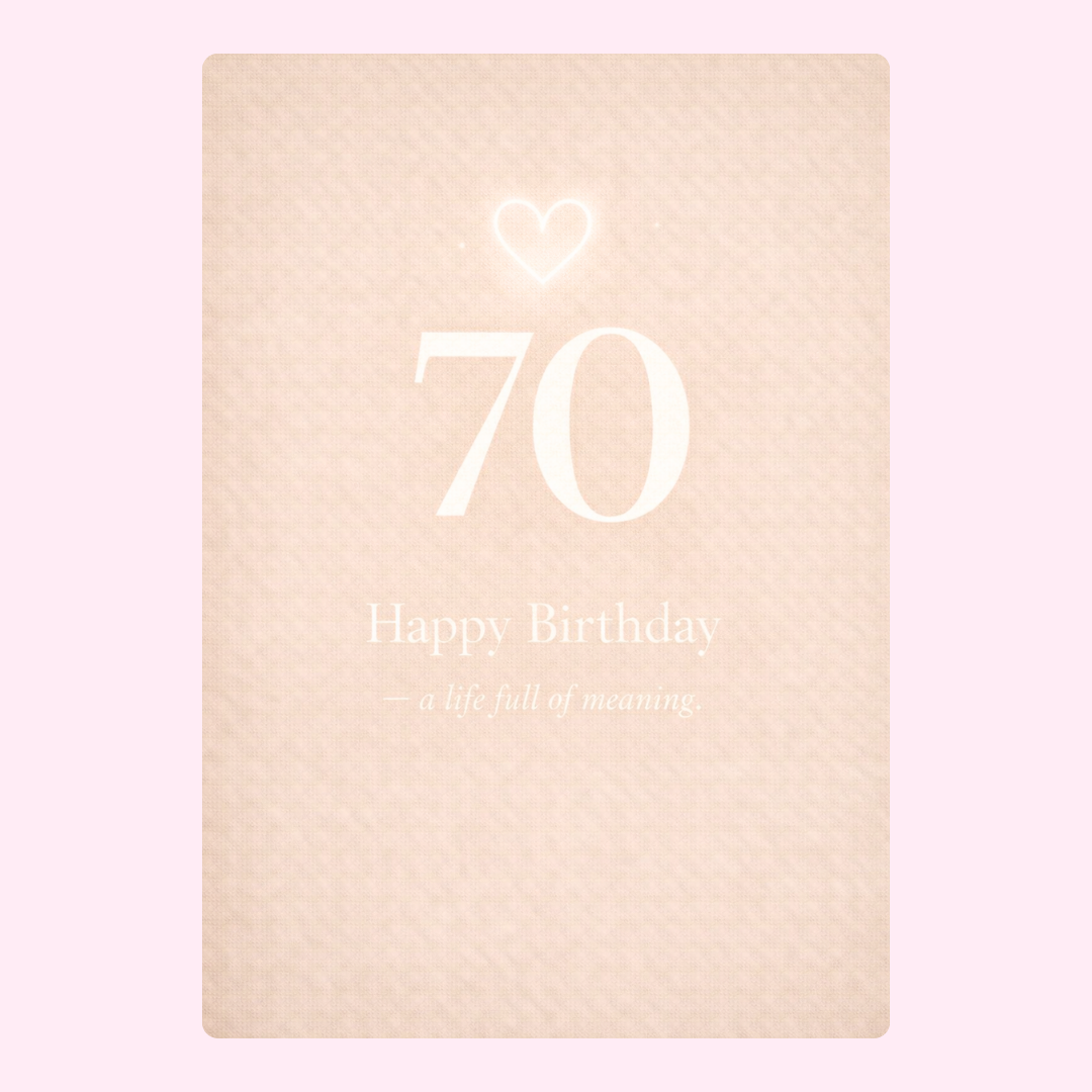 minimal 70th birthday cake card design with soft beige background