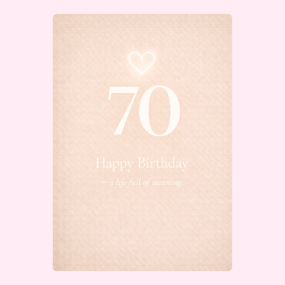 minimal 70th birthday cake card design with soft beige background