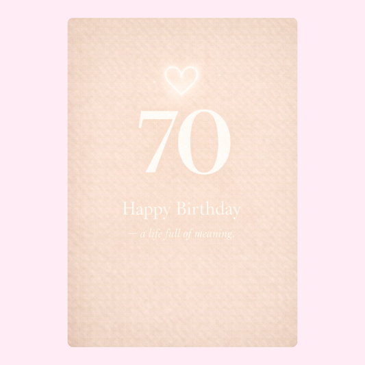 minimal 70th birthday cake card design with soft beige background