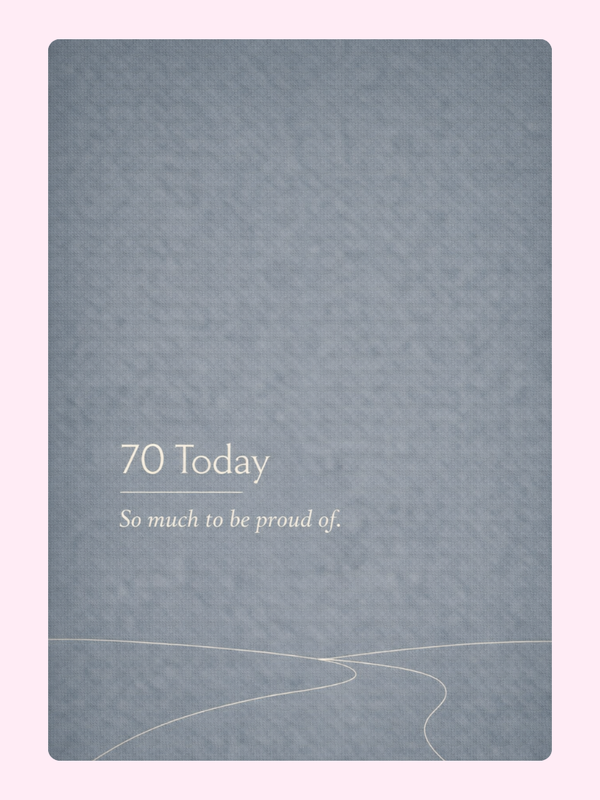 modern 70th birthday cake card design with blue textured background