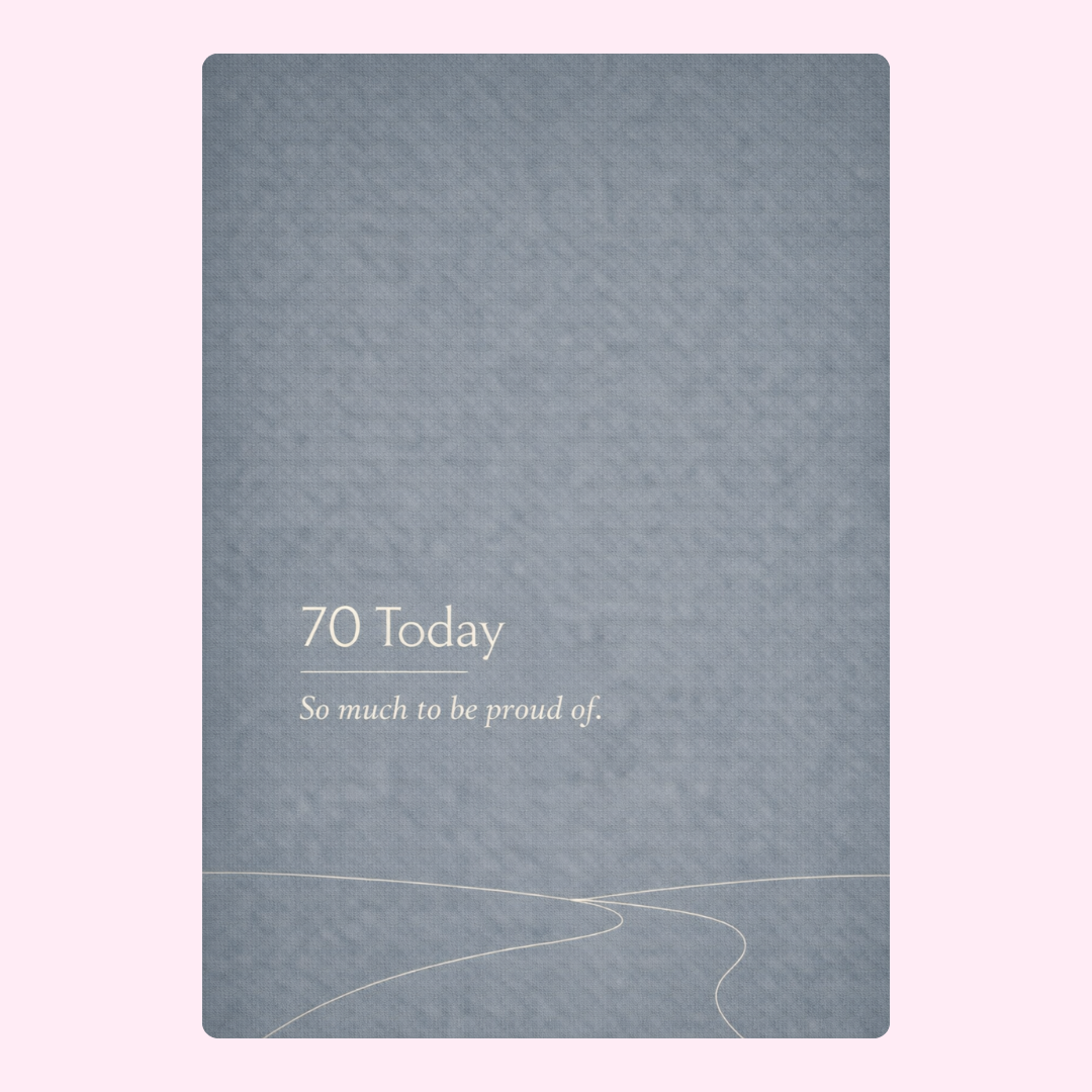 modern 70th birthday cake card design with blue textured background