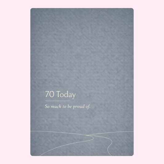 modern 70th birthday cake card design with blue textured background