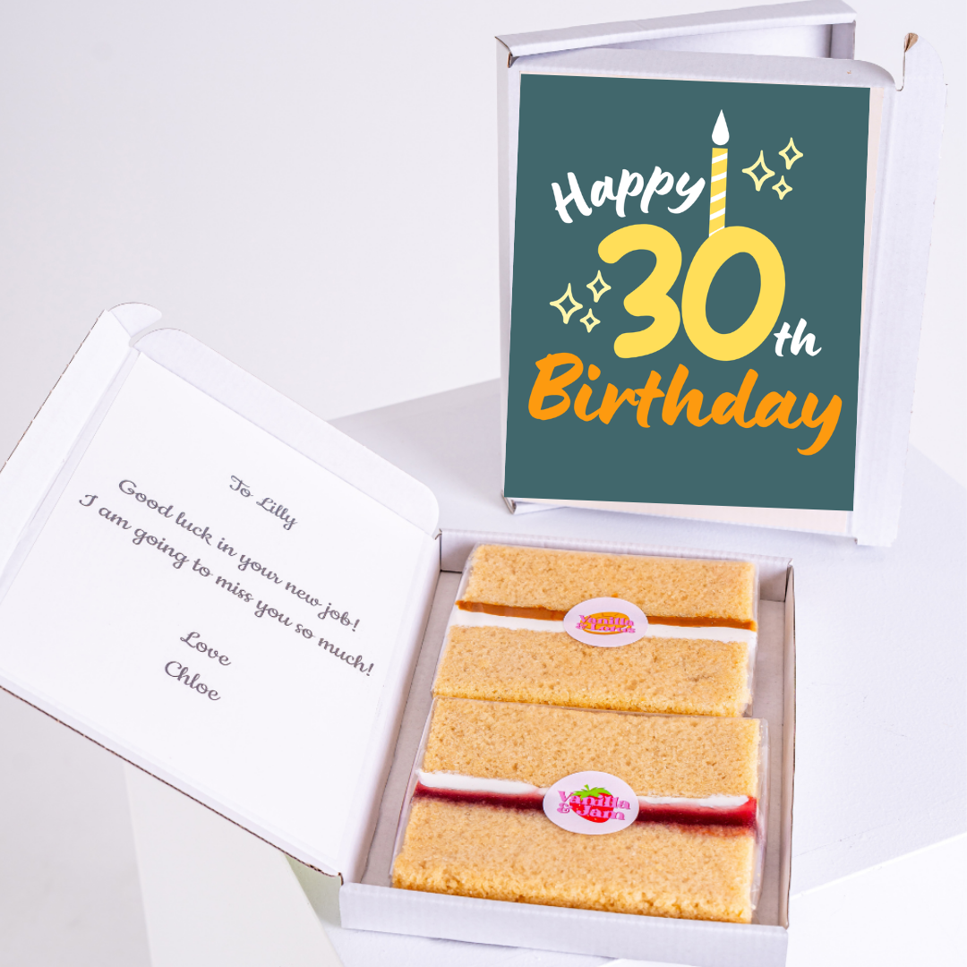 30th birthday cake gift box with message to Lilly.