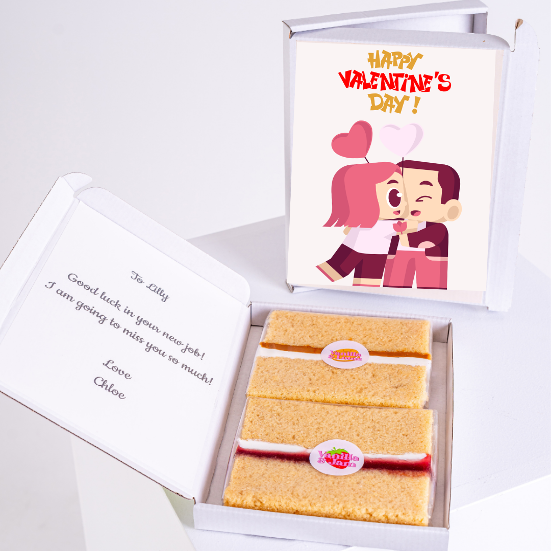 Valentine's Day cake gift box for Lilly, with card and message