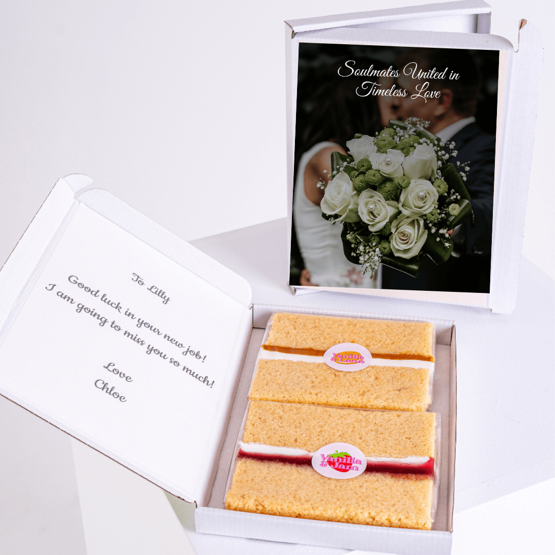 Gift box with cake, flowers, and message for Lilly.