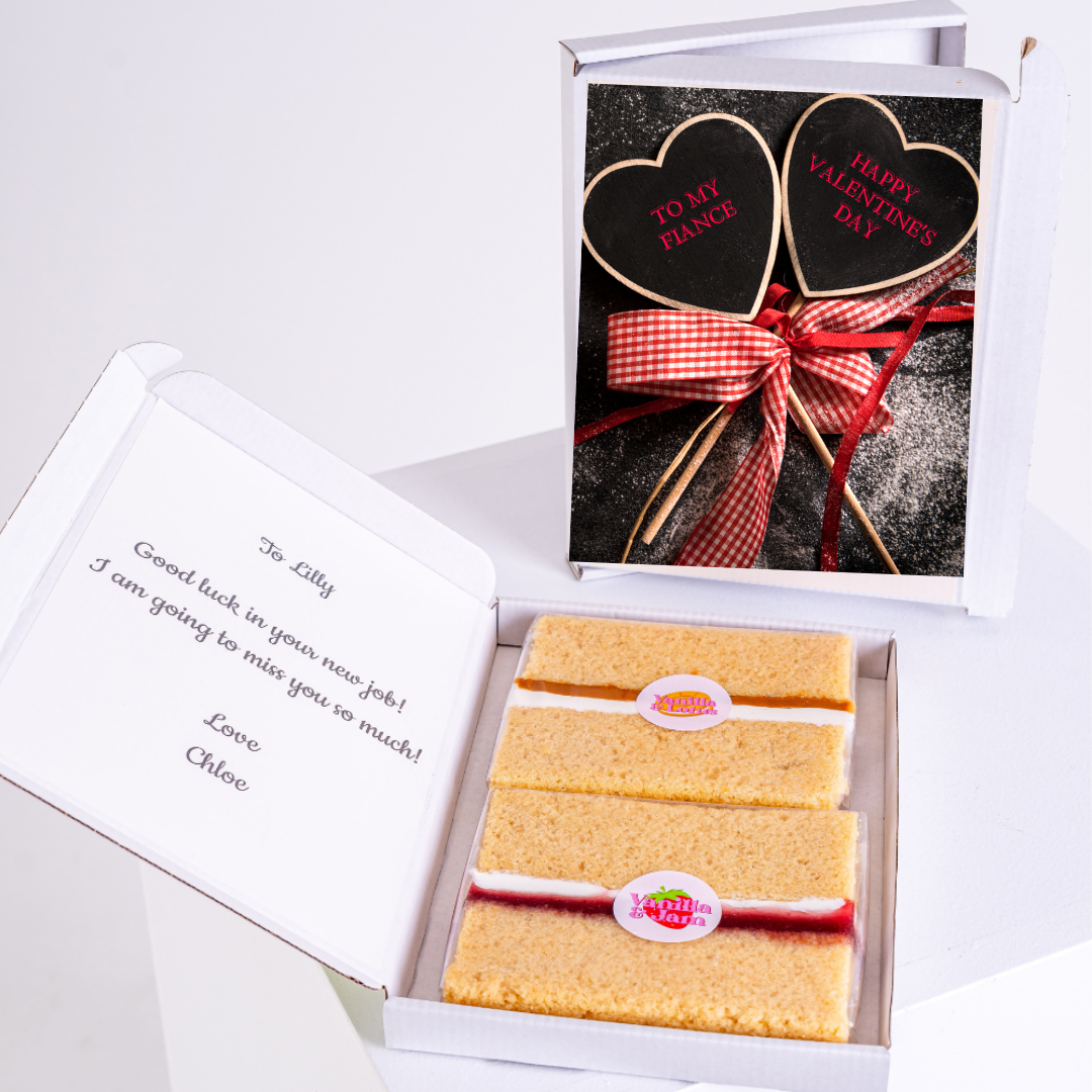 Valentine's Day cake gift box with message for Lilly.