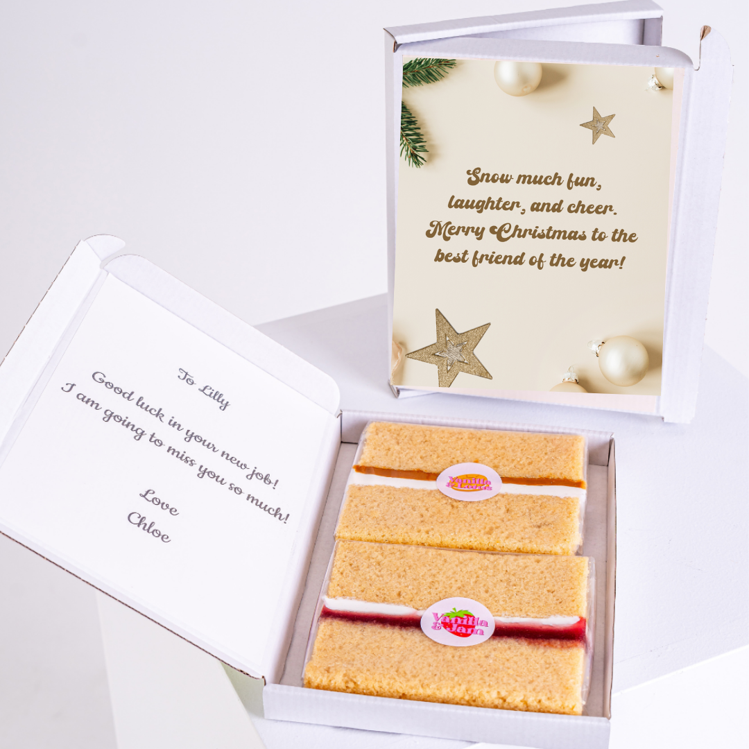 Christmas cake and card for Lilly, good luck message