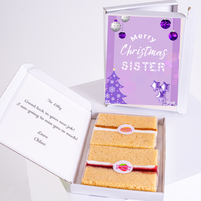 Christmas cake gift for sister with message.