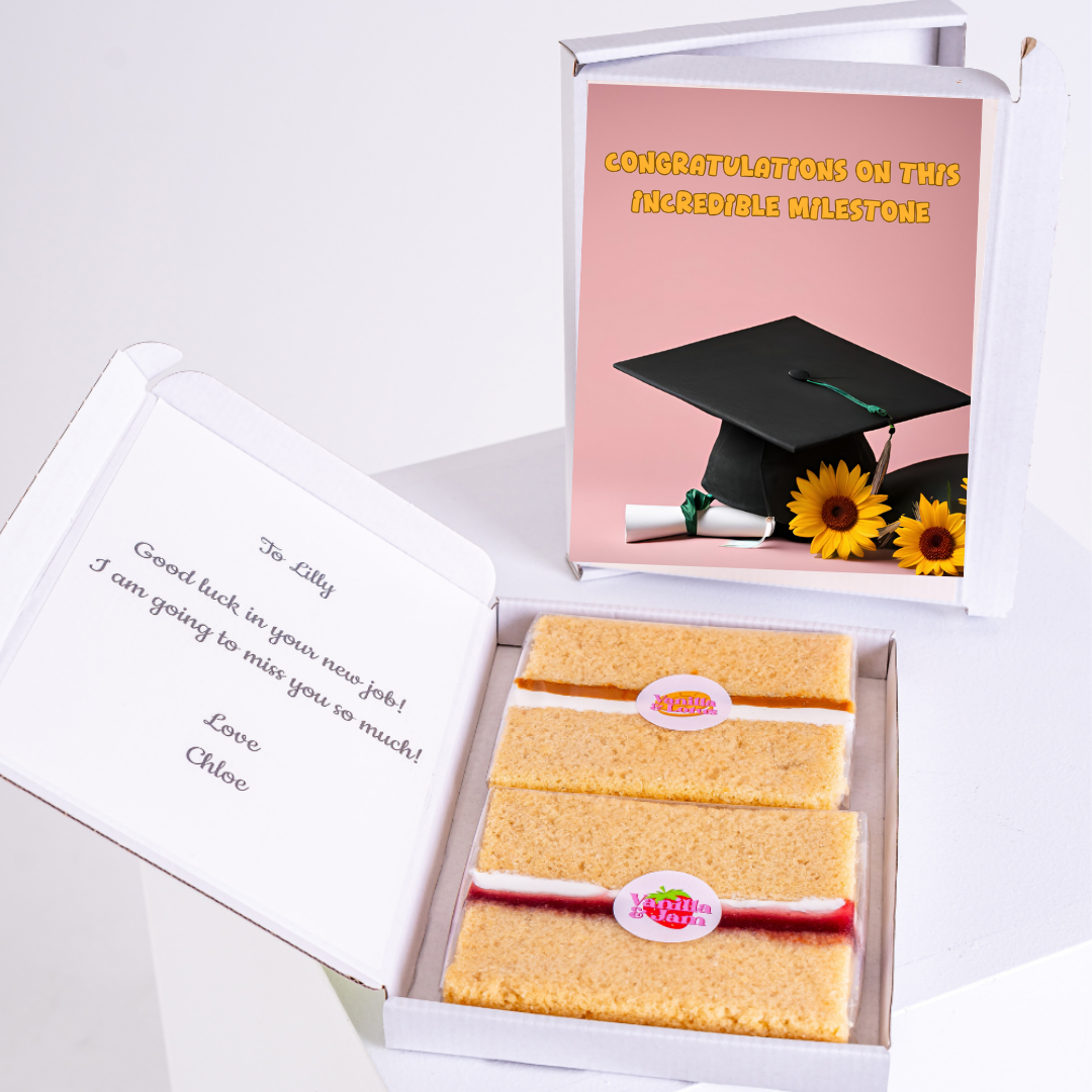 Graduation cake gift box for Lilly, congratulations message
