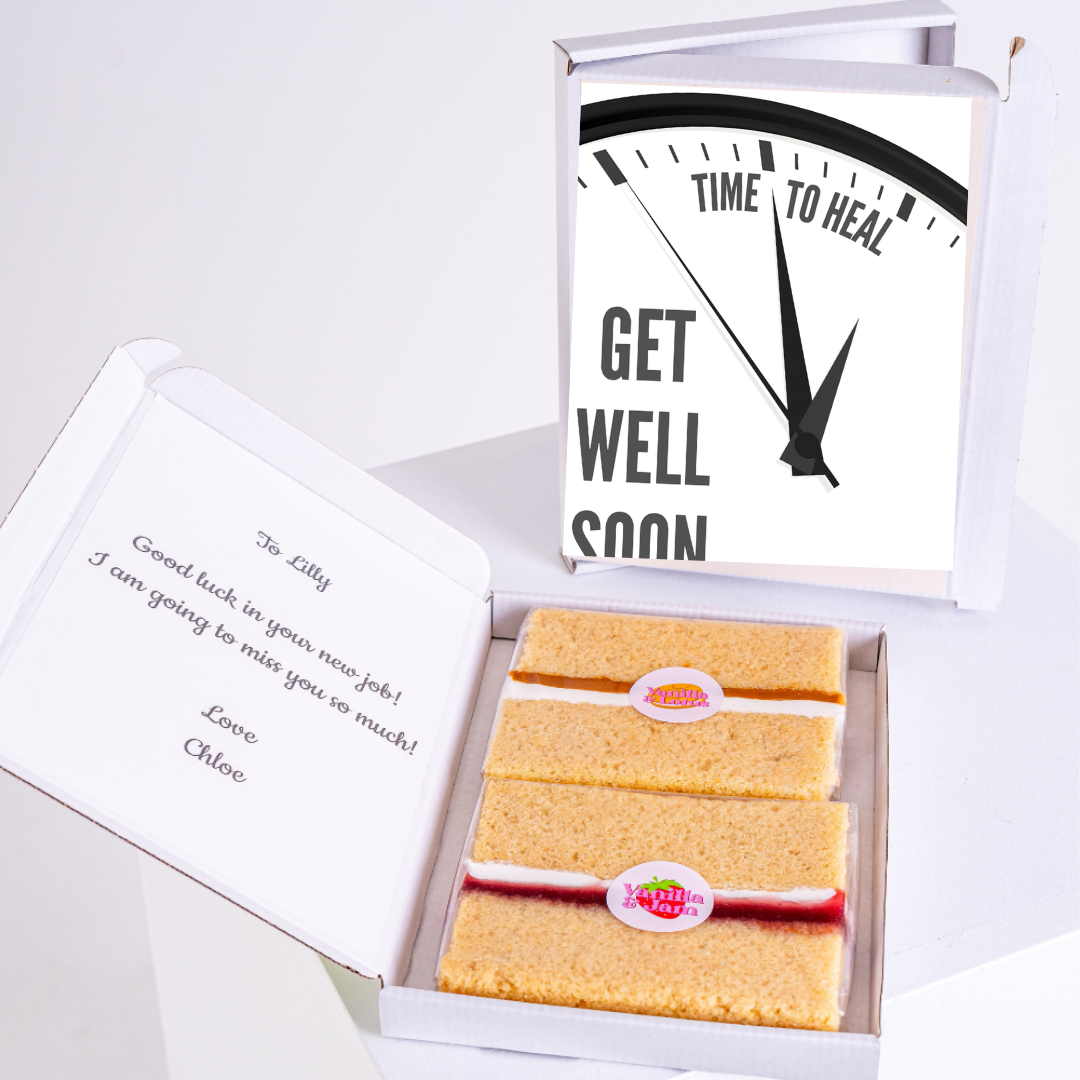 Get well soon cake with Time to Heal card, gift for Lilly.