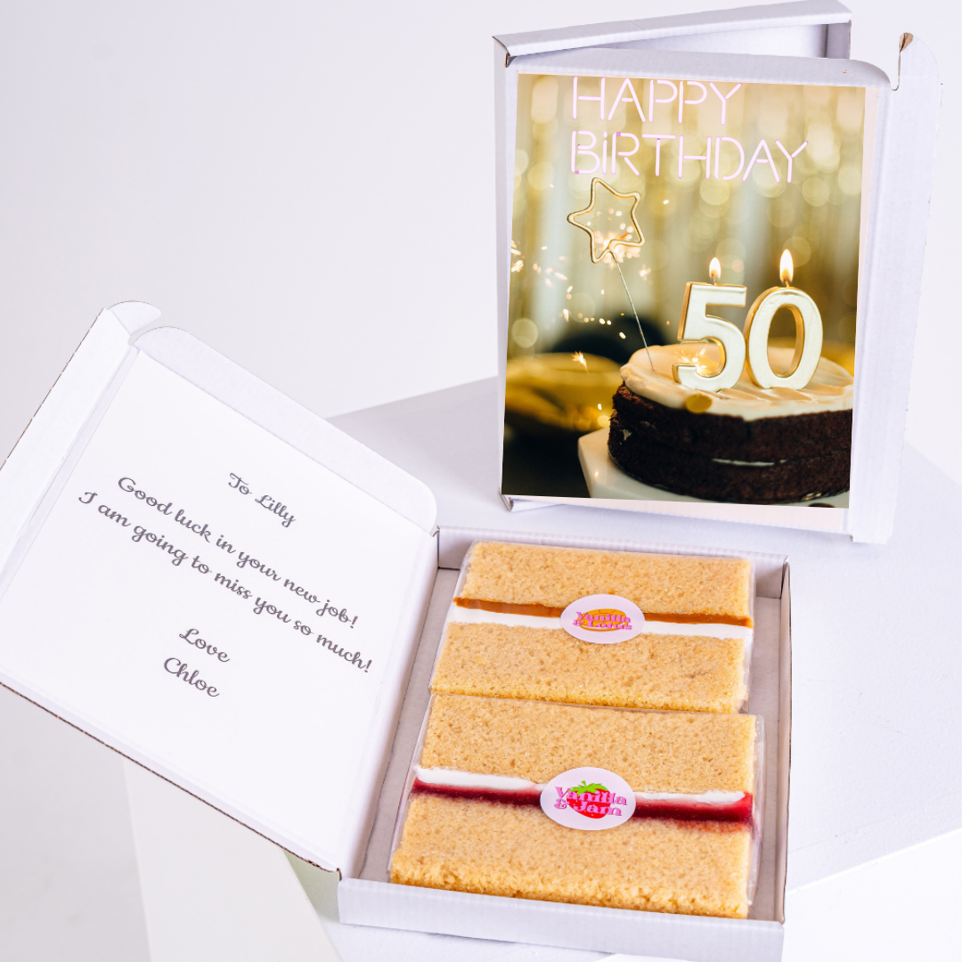 Birthday cake and card for Lilly, 50th birthday, good luck